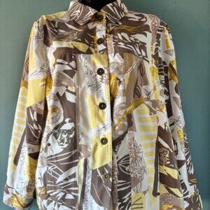 Allison Daley 14P Yellow Brown Jacket Long Sleeve Floral Contemporary Boho Chic